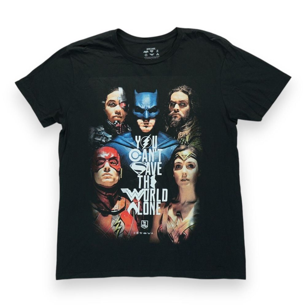 JUSTICE LEAGUE MOVIE POSTER T-SHIRT MENS SIZE XL BLACK SHORT SLEEVE‎